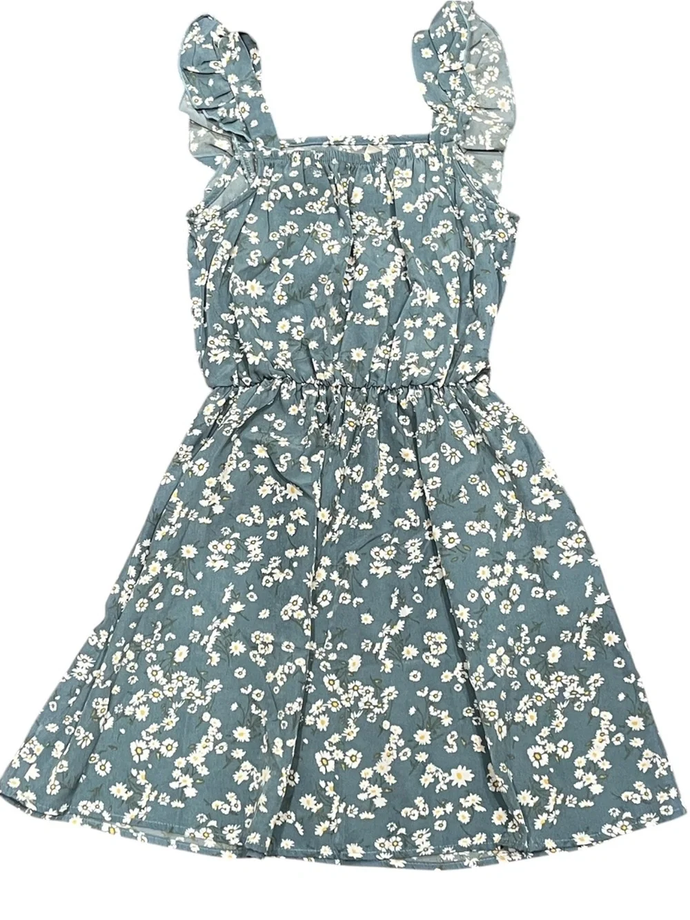 Jenna & Jessie Girls Dusty Blue Floral Ruffle Button Front Dress Size 8 Cottage